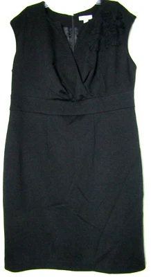 Vestido vaina Charter Club para mujer negro sin mangas con apliques florales cuello en V 14W Foto 1 de 4