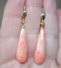 HAND MADE 14K GF ANGEL SKIN CARVED MOLDED CORAL LEVER BACK  TEAR DROP EARRINGS