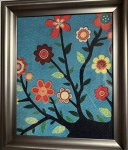 Fabric Tree Colour Framed Vintage Style Textile Wall Art 12” X 9.5” Handmade - Imagen 1 de 11