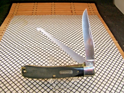 NAVAJA DE BOLSILLO SCHRADE OLD TIMER 97OT BUZZSAW TRAPPER RARA DE COLECCIÓN DE EE. UU. BONITA SIN USAR Foto 1 de 4