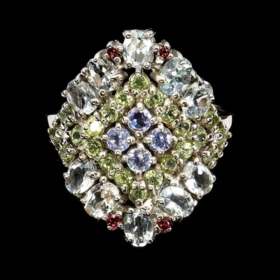 Anillo de plata de ley 925 ovalado aguamarina peridoto tanzanita piedras preciosas joyería talla 9 Foto 1 de 4