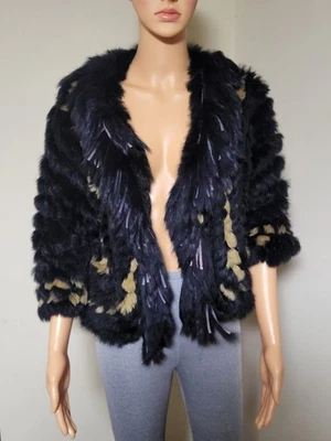 Chaqueta corta Dana Stain tejida genuina de piel de conejo talla M Foto 1 de 4