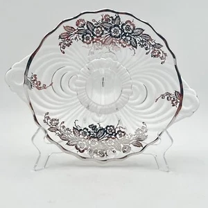 VTG 1930s Silver Overlay Clear Glass Dish With Floral Design & Scalloped Edge - Picture 1 of 12