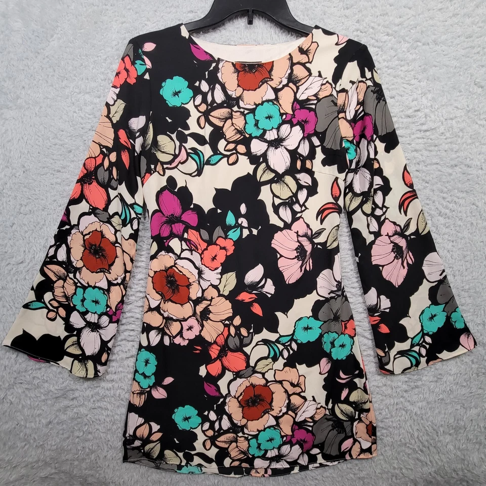 Экспресс-платье женское 2 деко цветочный длинный Bell рукав открытый назад короткая подкладка - Изображение 1 из 4