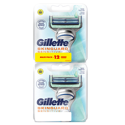 Pack 12 Lames GILLETTE SKINGUARD Sensitive Recharge De Rasoir Gilette Sensible • 26.36€
