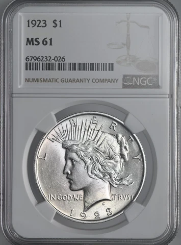 1923-P $1 PEACE SILVER DOLLAR  NGC MS61  #6796232-026 MINT STATE FRESHLY GRADED! Cover