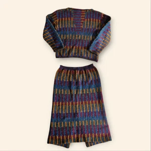 Vintage Missoni 1970's Wool Mohair Alpaca Knit Two Piece Skirt Sweater Set 44/8 - Picture 1 of 12