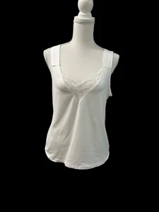 NWT Cupshe V Neck Lace Accent Trim White Sleeveless Cami Tank Women’s Large - Picture 1 of 10