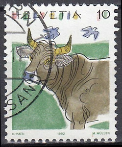 Suiza estampado animal animal de granja vaca vaca toro pájaro granja agrícola / 69 - Imagen 1 de 1