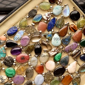 Wholesale 40 Pcs Natural Mix Gemstone 925 Sterling Silver Womens Pendant Jewelry - Picture 1 of 11