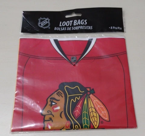 New NHL Chicago Blackhawks Small Party Bags Loot Bags 8 Pieces Cover
