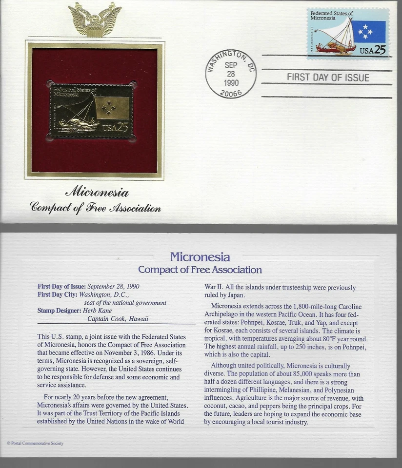 Micronesia--Compact of Free Association-1st day issue-Golden Replica - Image 1 of 1