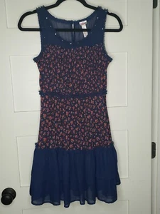 Justice Girls Floral Dress Navy w/ Rhinestone Accents Size 18 - Picture 1 of 11