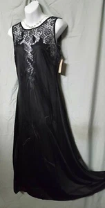 VENTURA BLACK  NIGHTGOWN LACE NYLON LONG SEXY VINTAGE STYLE SIZES S M L 1X - Picture 1 of 5