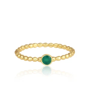 Anello a fascia a pois onice verde argento 925 placcato oro pietre preziose anelli impilabili - Foto 1 di 3