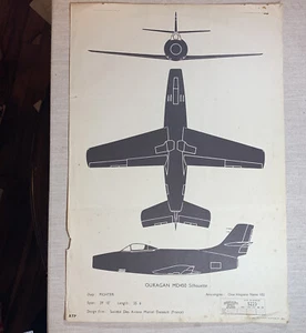 Vintage 1951 French Fighter OURAGAN MD450 Jet Aircraft ID Recognition Poster - Picture 1 of 10