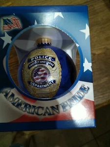 Police Department Ornament Blue Glass Ball Protect and Serve Christmas Award T18 - Picture 1 of 1