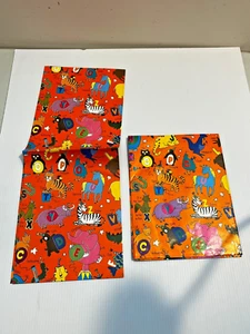 Vintage 2 Sheets 90's Orange Alphabet Zoo Kids Birthday Wrapping Paper - Picture 1 of 3