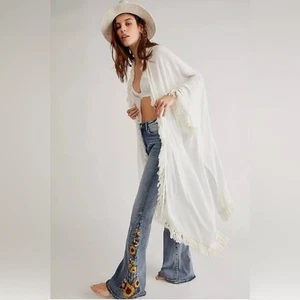 NEU NEU MIT ETIKETT Free People sonnengebleichte Fransen lange Linie vorne offen Kimono Einheitsgröße $ 78 - Bild 1 von 10