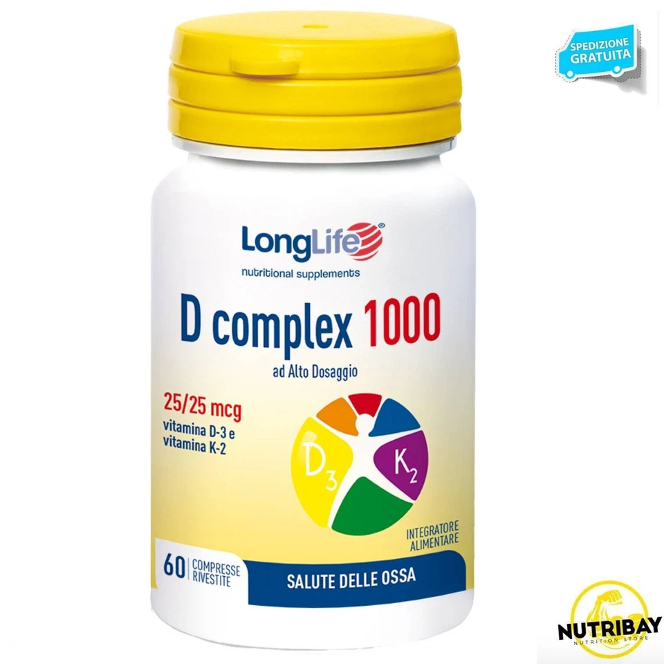 LONG LIFE D COMPLEX 1000 U.I. - 60 cpr INTEGRATORE DI VITAMINA D3 + K2 - Immagine 1 di 1