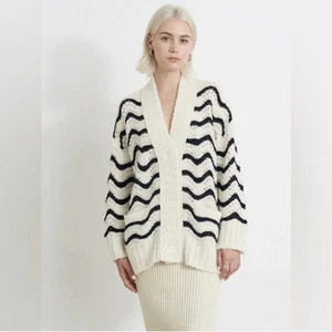 ELEVEN SIX Monica Cardigan Sweater Womens XS/S Ivory Black Relaxed Alpaca Preppy - Picture 1 of 12