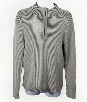 Y2K American Rag Men's L  Gray 1/4 Zip Rib Knit Sweater Pullover Cotton WPL8046 - Image 1 of 4