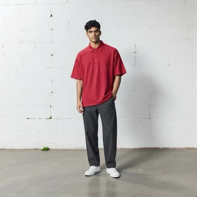 Vintage London Fog Men's Large Red Retro 1/4 Button Collared Short Sleeve Polo Foto 1 de 4