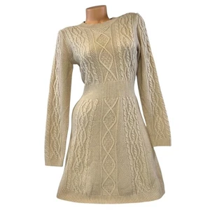 Vestido suéter mediano Lucky Brand para mujer tejido con cable beige manga larga informal - Imagen 1 de 9