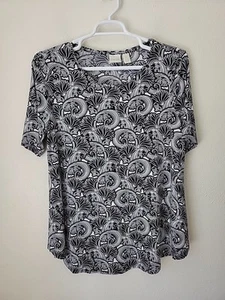 Chicos Top Womens 2 Large Slinky Liquid Knit Stretch Blouse Black White Excellen - Picture 1 of 10