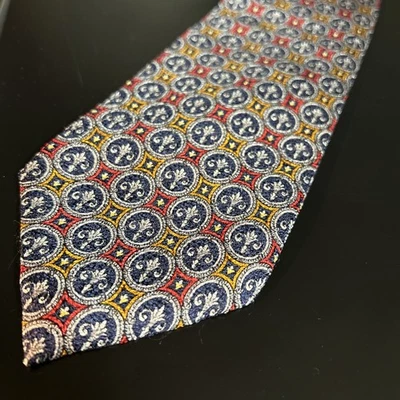 RR Richel Royal Men’s Tie 100% Silk Spain Handmade FleurDeLis Red Gold Blue 61” - Image 1 of 4