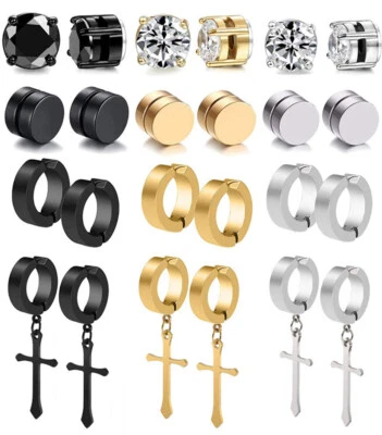 4 Pair Stud Earrings for Men Women Stainless Steel Non Pierced Magnetic Fake Set - Image 1 of 4