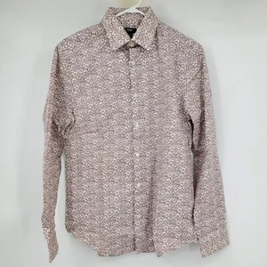 NWT Express Brown and White Slim 1MX Long Sleeve Button Down Dress Shirt Small - Picture 1 of 10