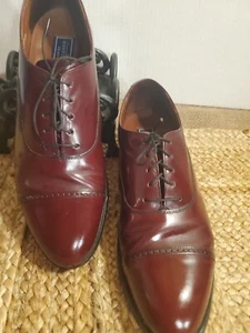 Bostonian Oxfords Burgundy Leather Cap Brogue Almond Toe Shoes USA Size 9.5 C/A - Picture 1 of 23