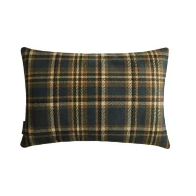 Blue Winter Plaid Lumbar Pillow Cover Velvet Holiday Pillowcase - Plaidflow Navy - Image 1 of 4