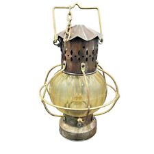 Vintage Lantern Copper Nautical Ship Brass Anchor Lamp Oil Light Glass tall 11"