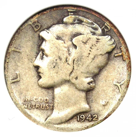 1942/1-D Mercury Dime 10C - Certified ANACS Fine Details - Rare Overdate Variety Cover