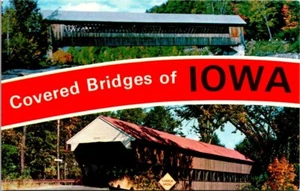 Covered Bridges from 1800's Era of Iowa Banner Postcard c1960 - Picture 1 of 2