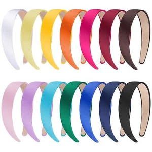14 Satin Headbands 1 Inch Colorful Plain DIY Craft Headbands for Women Girls - Picture 1 of 7
