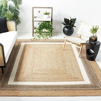 Jute Rug Area Rug Carpet Rectangle Natural Handmade Braided Rustic Look Mat Boho - image 1 of 4