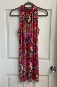 Trina by Trina Turk A-line Mock Neck Dress Size Small Pink Floral Retro 60’s - Picture 1 of 8