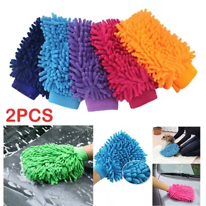 2 x Microfibre Car Wash Mitt Thick Ultra Soft Noodle Glove Scrub Cleaning Sponge - Picture 1 of 13