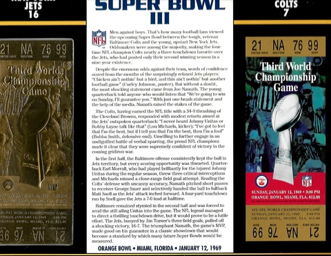 Super Bowl III 22K Gold Replica Ticket Willabee & Ward Jets vs Colts Rare Cover