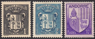 1936-42  Andorra SC# 65-69 - Coat of Arms - 3 Different Stamps - M-H - Image 1 of 2