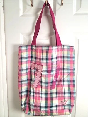 Bolso de Mano Vintage American Eagle Rosa Lona a Cuadros con 7 Parches Foto 1 de 4