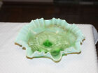 Rare Northwood Carnival Glass Opalescent Green Ruffles and Rings Footed Bowl II