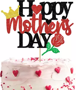 Happy Mother'S Day Cake Topper Best Mom Ever Crown Red Rose Cake Toppers Decorat - Picture 1 of 7
