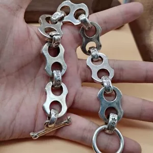 Antiguo Tíbet Miao plata tallada a mano calavera estatua pulsera noble regalo - Imagen 1 de 5