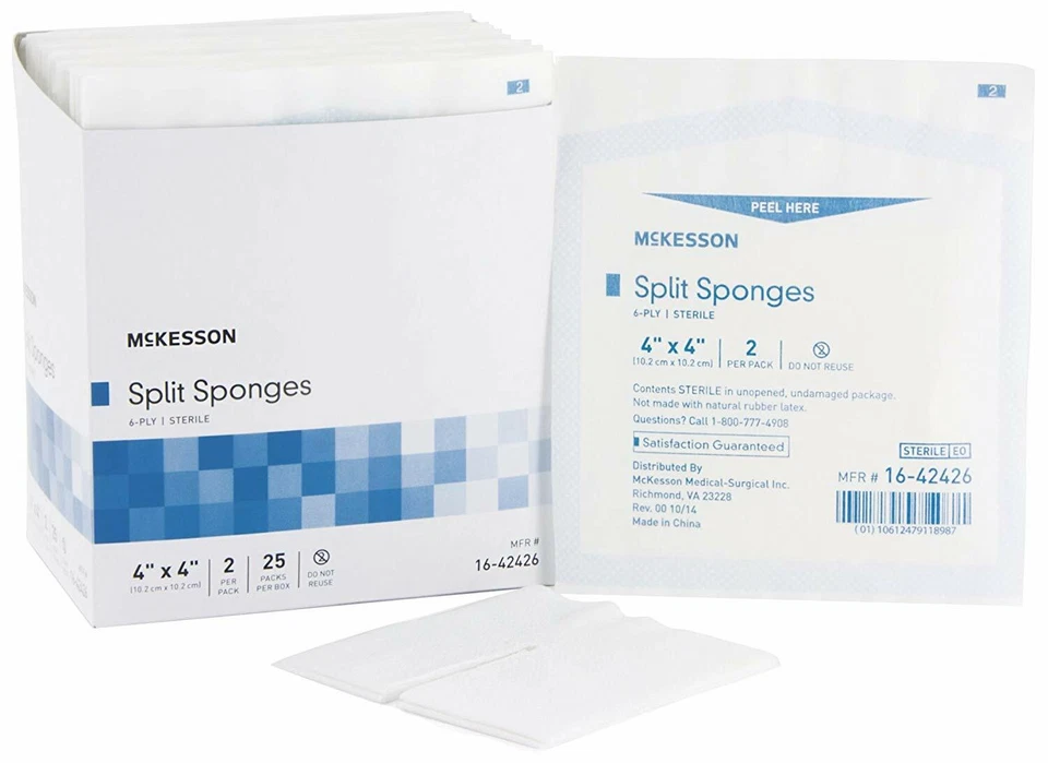 Aderezo McKesson I.V./Drain Split,, Mezcla Poli/Rayón 4 X 4 Pulgadas, Estuche de 600 Foto 1 de 1