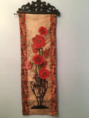 Paisley Poppies por Alma Lee Tapeçaria Pendurada na Parede Manual Marceneiros Tecelões EUA - Imagem 1 de 4