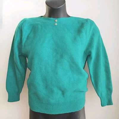 Suéter Vintage Talla Mediana Pequeño Kelly Verde Angora Piel de Conejo Acogedor Invierno Foto 1 de 4